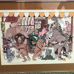 Vintage Custom Framed Signed Print "Happy Hour"
