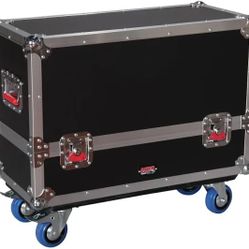 Gator Cases G-TOUR Series ATA Style Road Case for (2) QSC K12 Speaker Cabinets with Cable Storage and Heavy Duty 4" Casters, (G-TOUR SPKR-2K12)