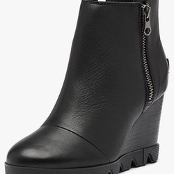 SOREL Women's Joan Uptown Zip Bootie — Waterproof Leather Wedge Boots🔥 Womens Size 7