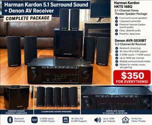 Harman Kardon 5.1 Surround Sound System + Denon AV Receiver – Complete Package