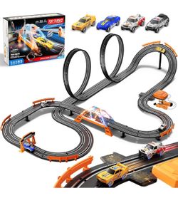 Slot Car Race Track Set for Kids – 29ft Electric Race Car Track with 4 Slot Cars, Dual Racing Tracks, Lap Counter & LED Overpass, Car Track Toy Gift f