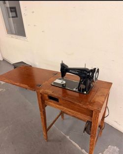 Vintage Stitchmatic Precision Sewing Machine with Wooden Cabinet & Foot Pedal