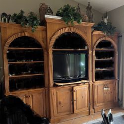 Pine Wall Unit/Entertainment Center With Lots Of Storage Space-Solid Wood