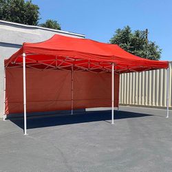 (Brand New) $205 Heavy-Duty EZ Popup Canopy 10x20’ with (2 Sidewalls) Outdoor Gazebo, Carry Bag (Blue/Red)