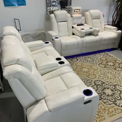 Discounted Price White Party Time Power Electric Reclining Recliner Sofa And Loveseat Home Theater Seating 