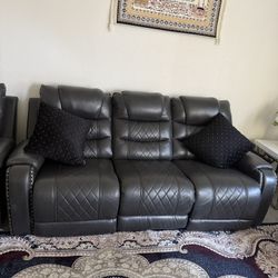Decliner Black Sofa, Full Seat, Three Piece