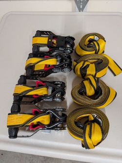 Yellow Ratchet Tie-Down Straps Set of 4