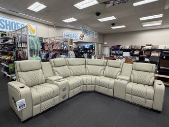 All Star Power 3 Pc Sectional w/ LED Lights, Bluetooth Speakers & Wireless Charger – Gray  Featuring power reclining seats, diamond-quilted upholstery