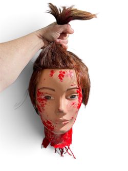 Severed Head Halloween Horror Prop Bloody Mannequin Head w/ Hair Haunted House