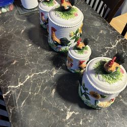 Vintage rooster ceramic jars