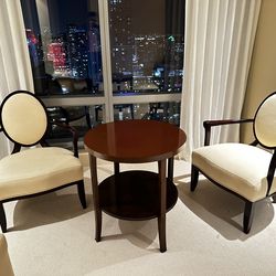 Vintage Arm Chairs Set of 2 with a Two-Tier Mahogany Tea Table or Side Table from Baker Furniture.