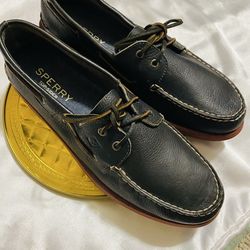 SPERRY TOP SIDER Authentic Original 2-Eye Boat Shoes Black Leather Men’s Size 13M