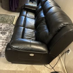 Black Leather Couch With Electric Recline &  USB Charge