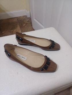 Jimmy choo watson patent brown leather  with black studded cristal woman flat shoes