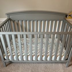 Grey Baby Crib & Memory Foam Mattress 