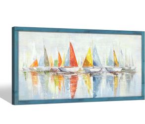 Coastal Wooden Framed Wall Art, 24"x 48", New in Box
