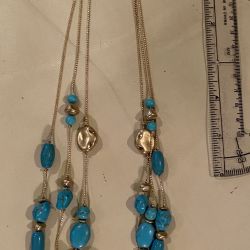 Triple strand Turquoise Necklace/Gold Beads