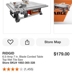 RIDGID 6.5-Amp 7 in. Blade Corded Table Top Wet Tile Saw Store