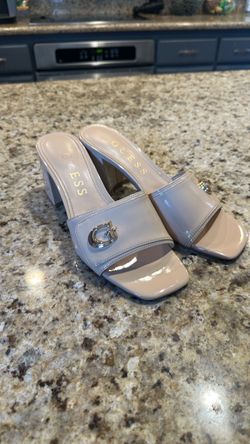 Guess Patent Block Heel Mule Sandals