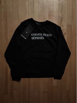 Enfants Riches Déprimés black sweatshirt with white text reading 'ENFANTS RICHES DÉPRIMÉS' Size M