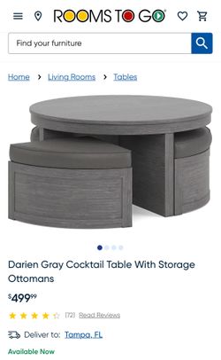 Darien Gray Cocktail Table With Storage Ottomans