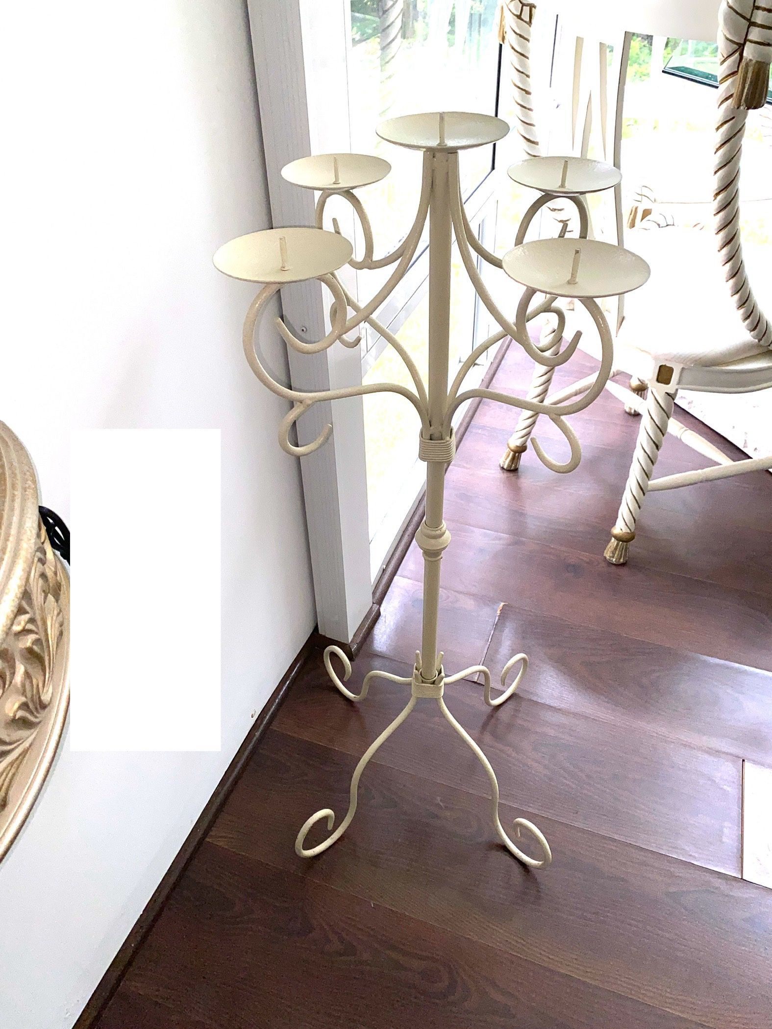 Vintage Shabby Chic White Metal Floor Stand Candle Holder Weddings & Showers Decor 3ft High 16” Wide