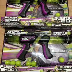 2-NEW Hog Wild Atomic Power Popper with 3 Sticky Targets & 20 Soft Foam Balls