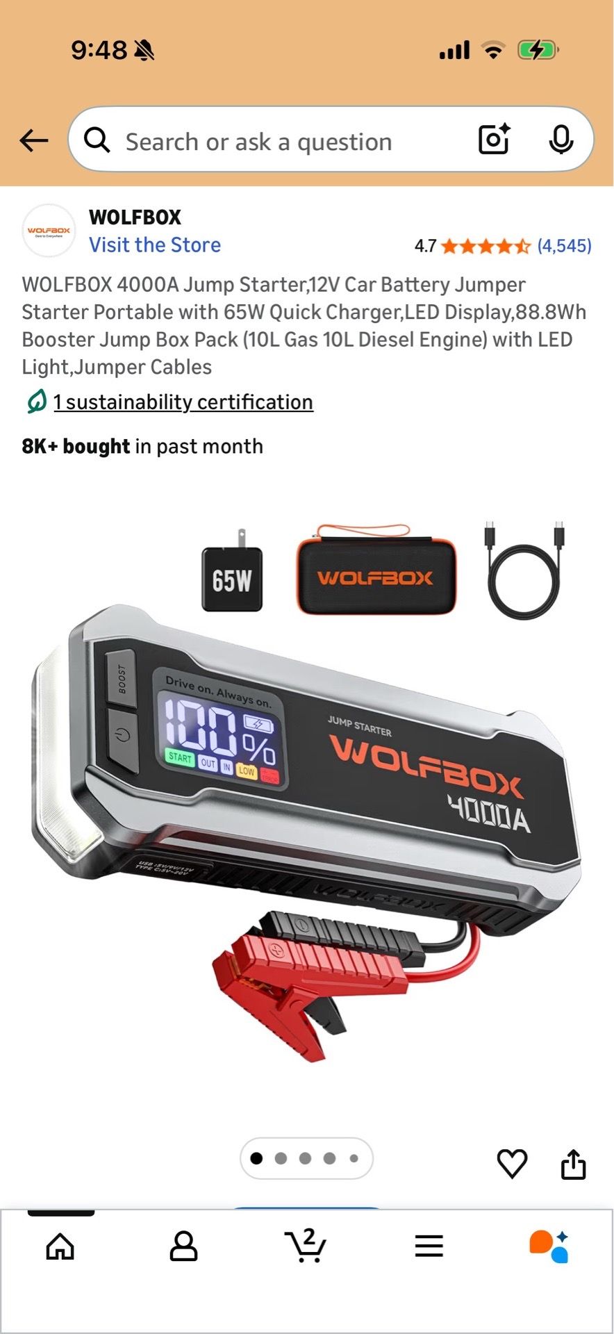 Wolfbox 4000A—Car Battery Jump Starter