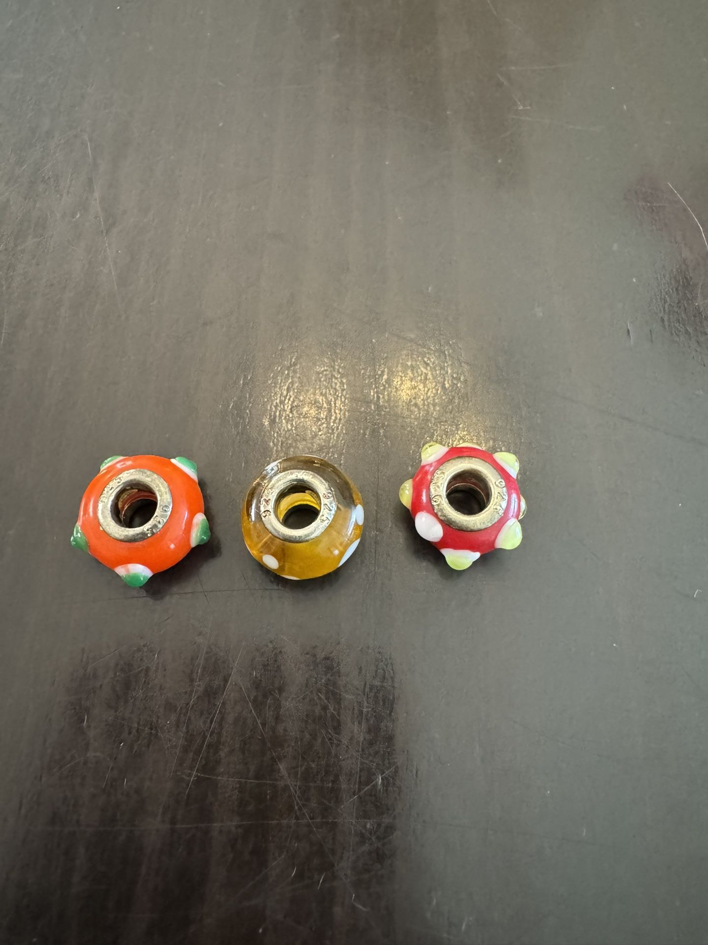 Mixed 3 Sterling Silver Murano Glass Red, Orange,yellow dot design-Beads Charm