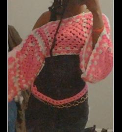 Crochet Off shoulder Cropped Sweatshirt