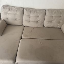 Couch, side tables, lamps, Tv