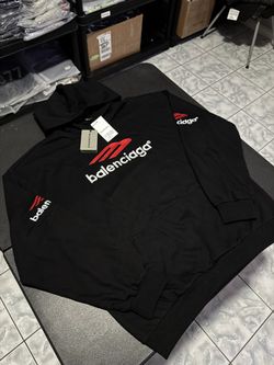 Balenci Black Red Embroidered Hoodie Large