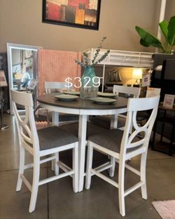 Beautiful 5-pc White And Gray Counter Height Dining Table Set