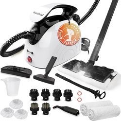 Waitbird Steam Cleaner, Handheld Steamer with 21 Accessories, 248°F High-Temperature Steam for Floors, Grout, Tiles, Carpet, Cars - Portable 1.08L Tan