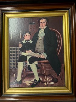 Vintage Charles Wysocki framed print, father and son Americana