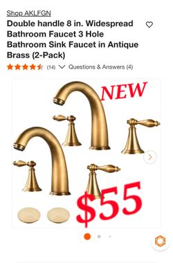 NEW 2-Pack Antique Brass Bathroom Faucets – $55