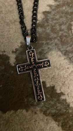 Black with copper design cross necklace