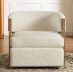 Henredon Wynn Fabric Swivel Chair with Wood Arms