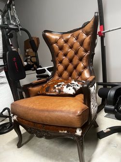 Luxury Oversized Genuine Leather & Real Cowhide Accent Chair – Western Ranch Style