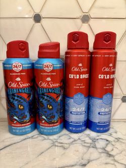 Old Spice sprays! Krakengard underarm & body spray, deep ocean scent, 5.1 oz OR Co'ld Spice dry antiperspirant spray, cool mint scent, 4.3 oz