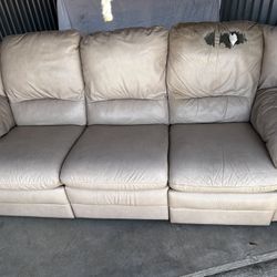 Reclining Tan Leather Couch 