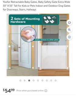 Yoofor Retractable Baby Gates, Baby Safety Gate Extra Wide 33” X 55”