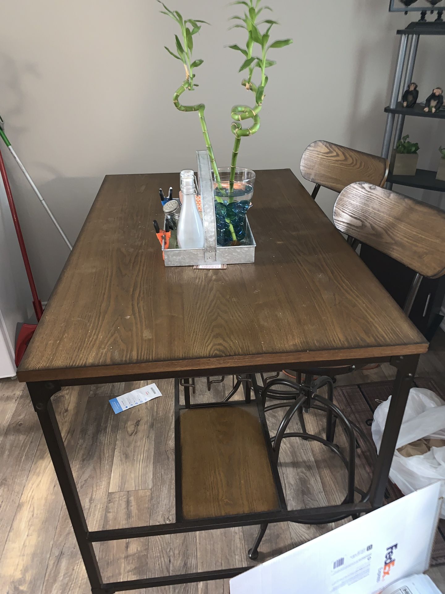 Wooden table with wine rack and Storage shelves