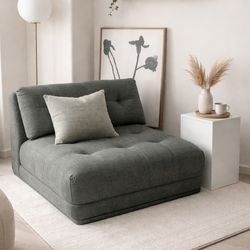 Modern Low Lounge Chair in Sage Grey - Minimalist, Cozy Accent Seating
