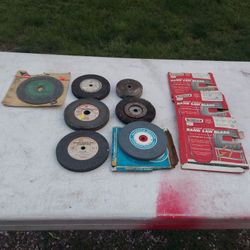 Bench grinder wheels. And 3 ban Saw Blades Everything you see 5 Dollars.