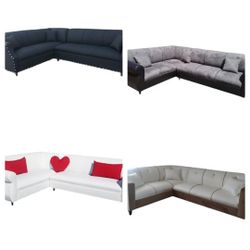 NEW 7X9FT  Sectional COUCHES, Domino BLACK,  CHARCOAL COMBO Fabric , WHITE LEATHER AND WHITE AND BROWN  Sofas couch  Set 2pcs/ More Color FABRIC Avail