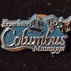 Experience Columbus Mississippi Plastic Blue Vintage Collectible Lapel Pin A-1