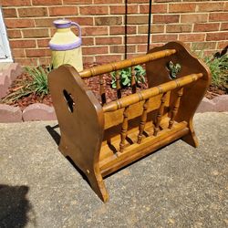 Vintage Magazine Rack Book Storage Wood Ethan Allen Organizer 