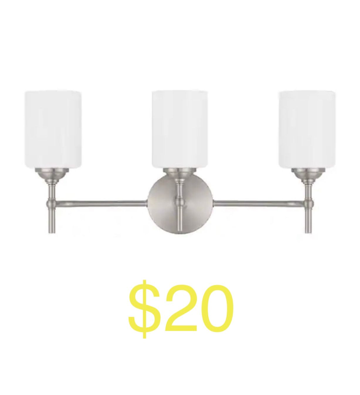 Home Decorators Collection 3-Light Brushed Nickel Modern Bathroom Vanity Light with Opal White Glass