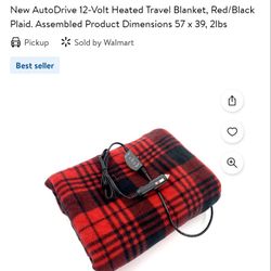 New AutoDrive 12-Volt Heated Travel Blanket, Red/Black Plaid.